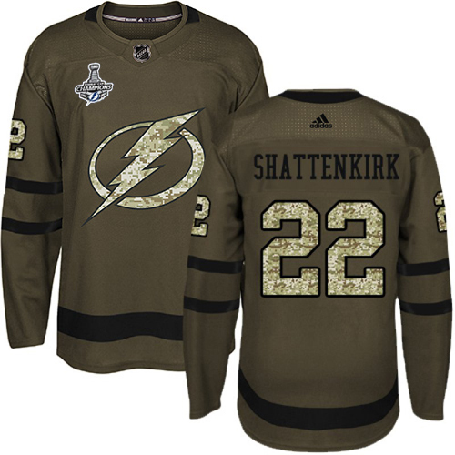 Adidas Tampa Bay Lightning #22 Kevin Shattenkirk Green Salute to Service Youth 2020 Stanley Cup Champions Stitched NHL Jersey->youth nhl jersey->Youth Jersey